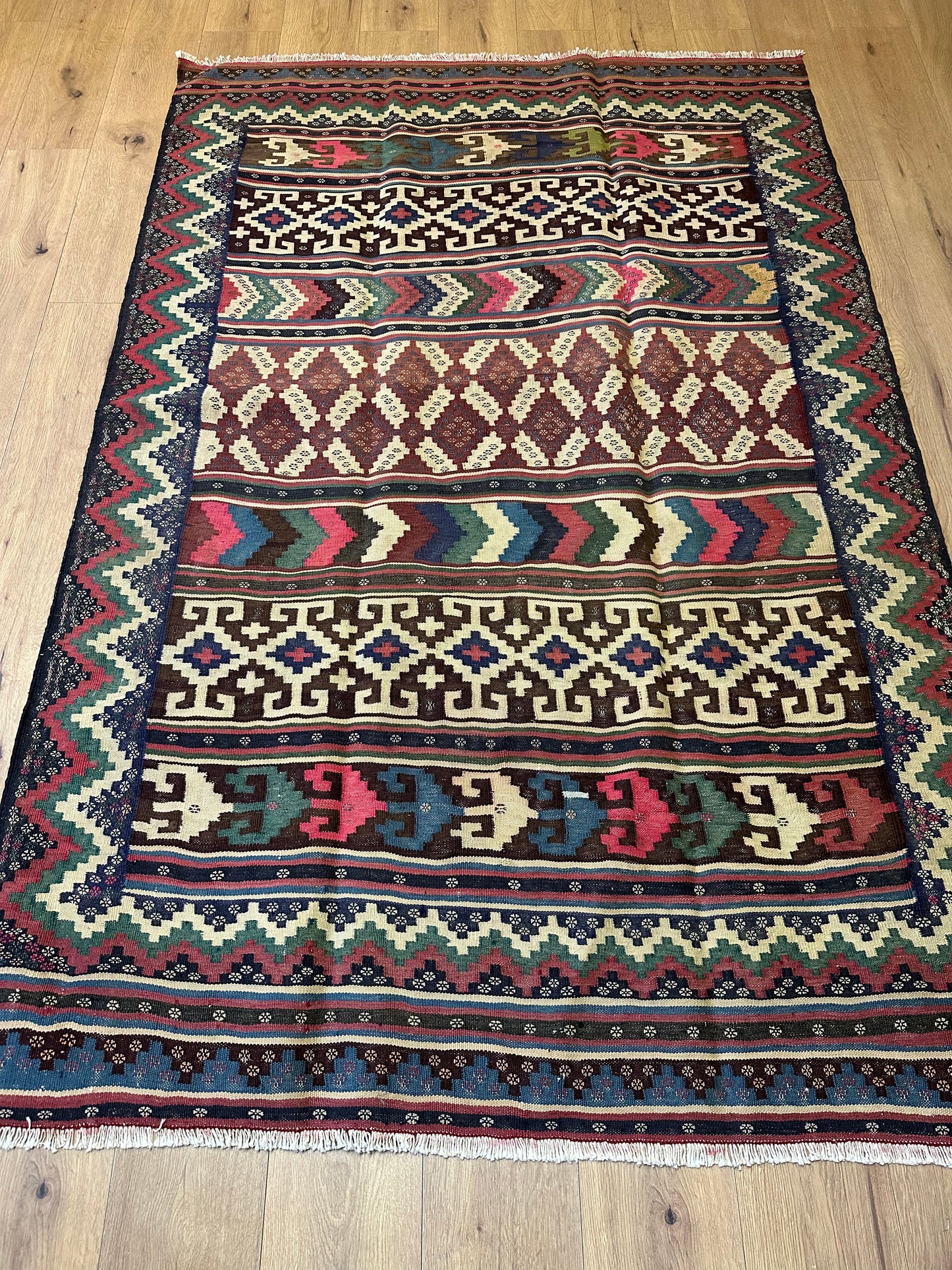 Orientteppich handgeknüpft Kazak Kelim 150x226 cm Wolle antik