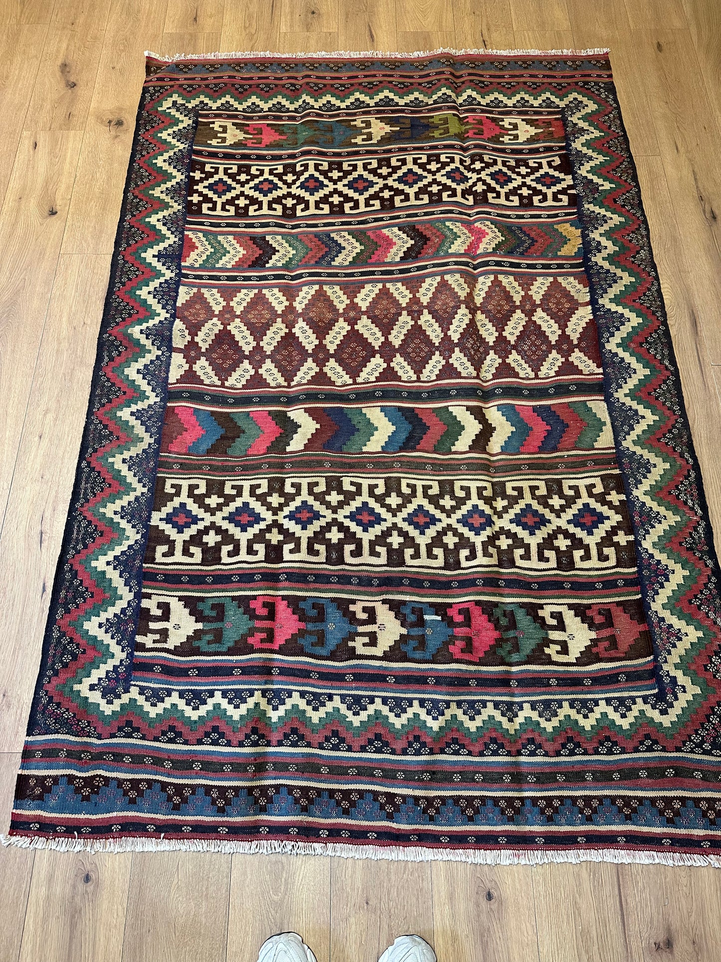 Orientteppich handgeknüpft Kazak Kelim 150x226 cm Wolle antik