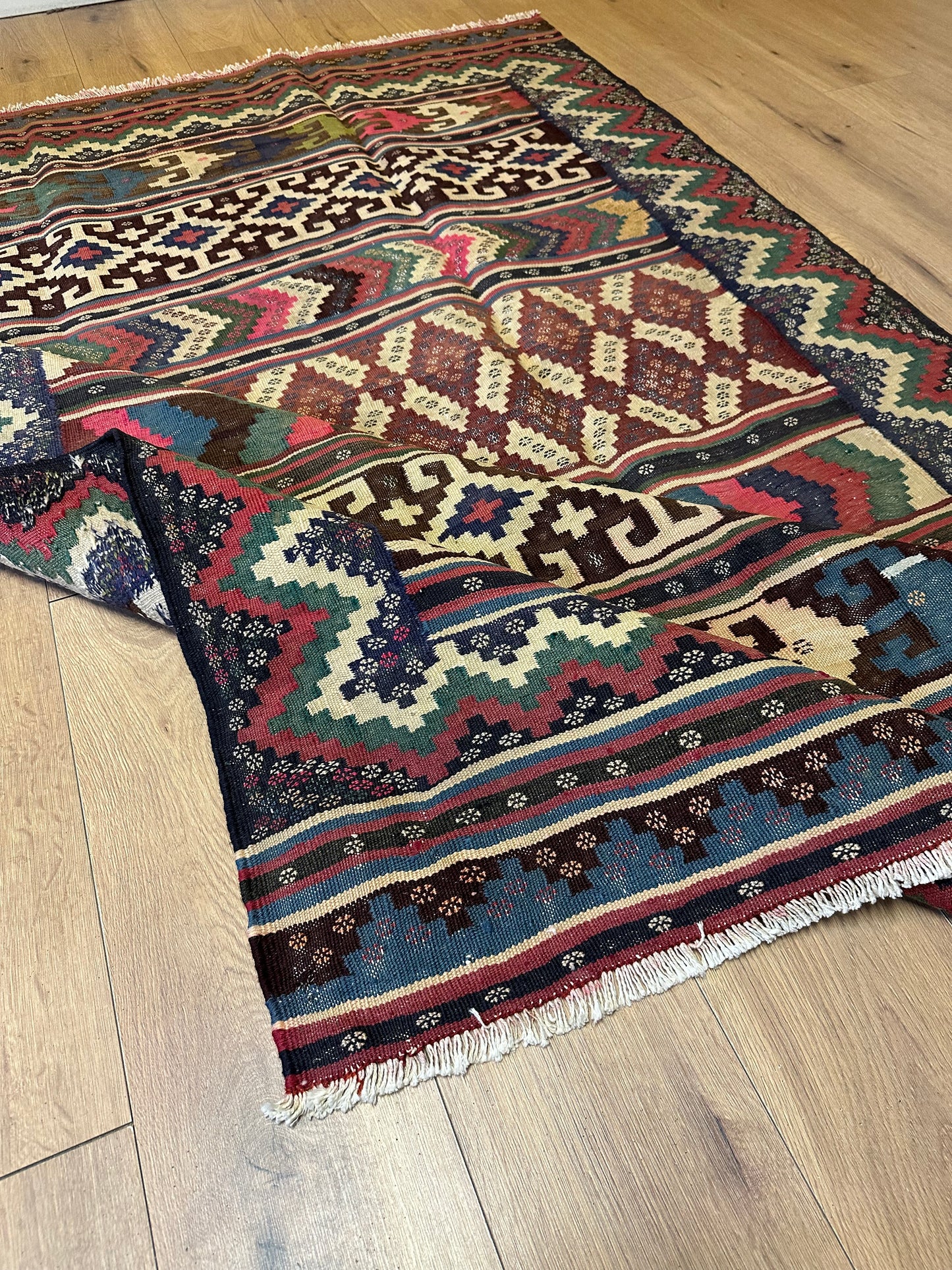 Orientteppich handgeknüpft Kazak Kelim 150x226 cm Wolle antik