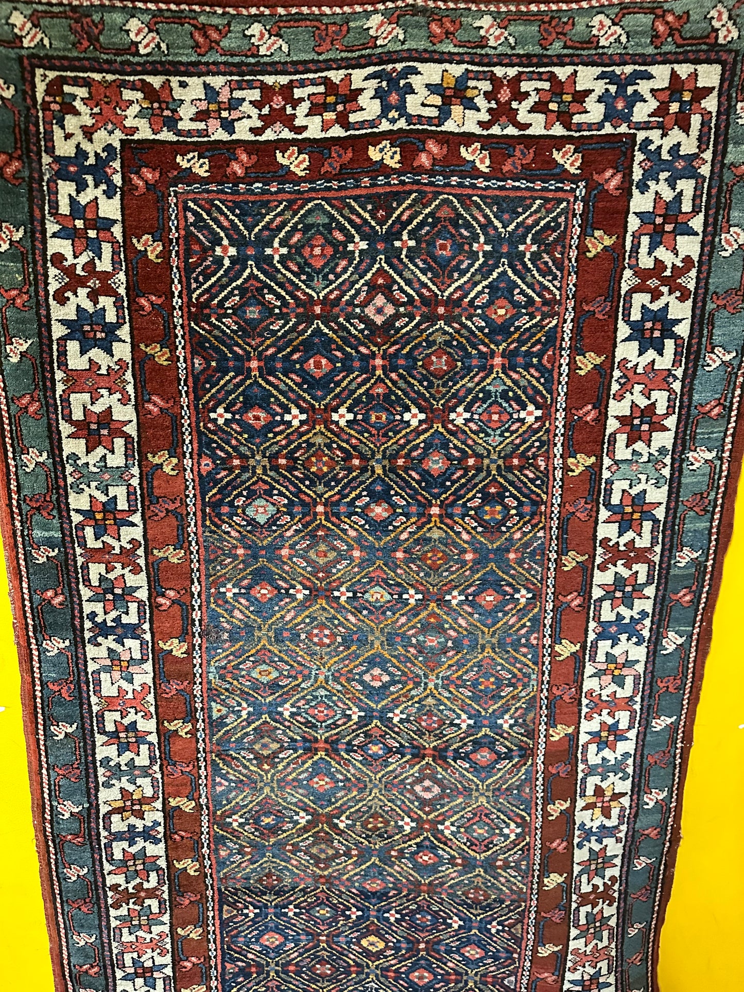 Orientteppich handgeknüpft Kazak Läufer 453x115 cm Wolle antik