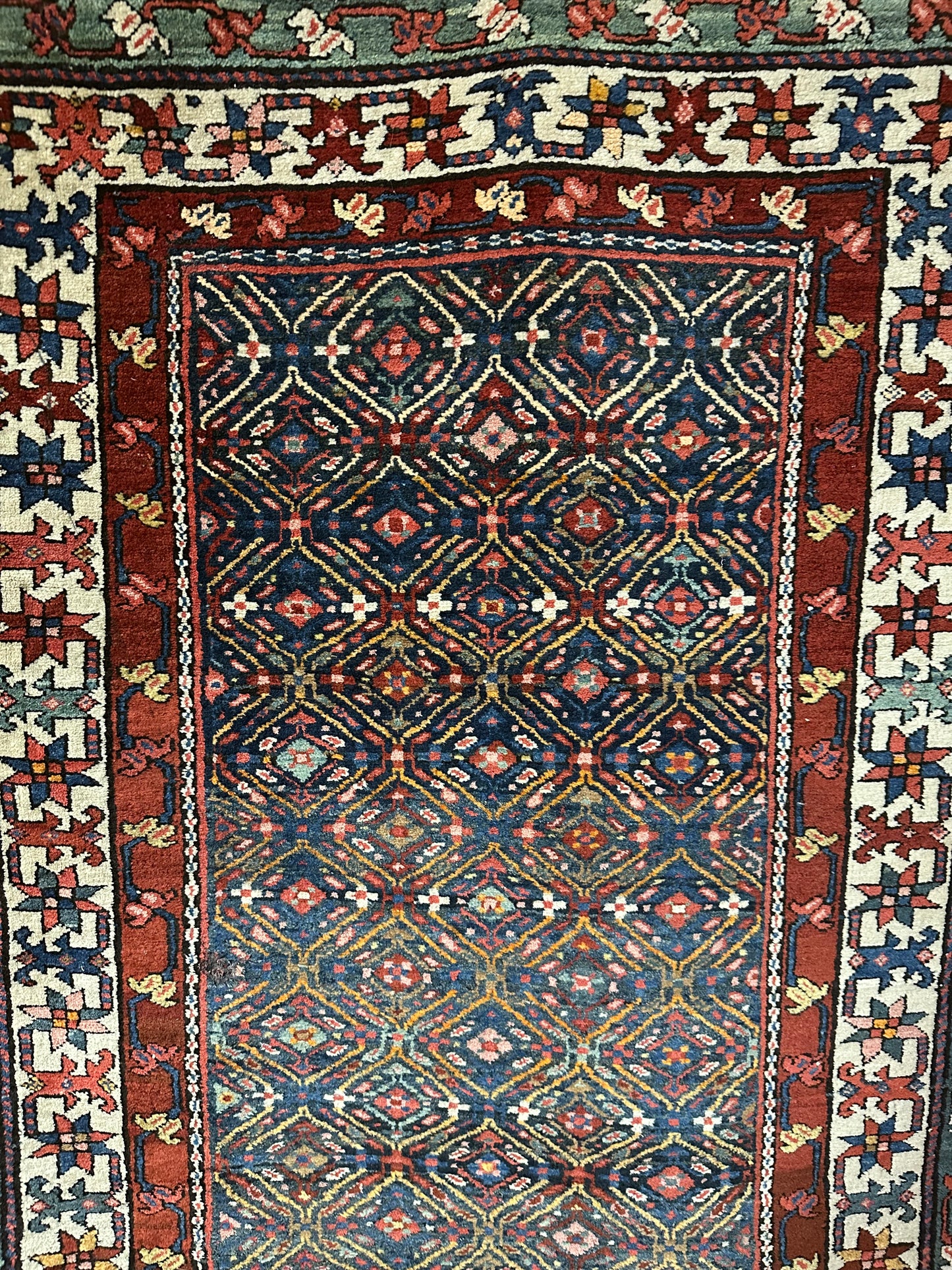 Orientteppich handgeknüpft Kazak Läufer 453x115 cm Wolle antik