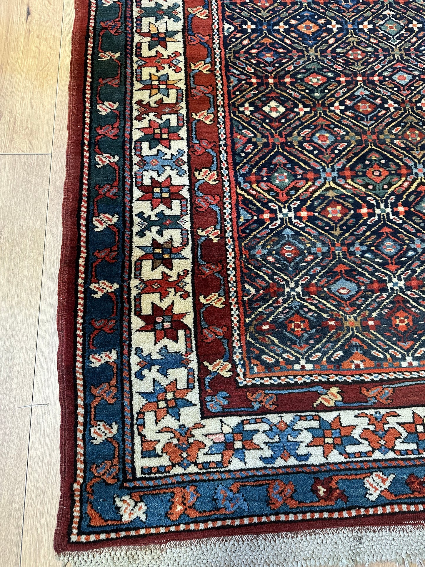 Orientteppich handgeknüpft Kazak Läufer 453x115 cm Wolle antik