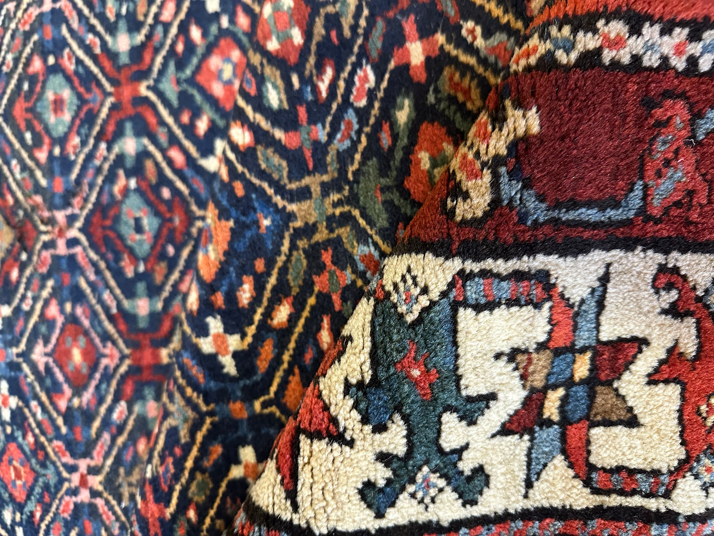 Orientteppich handgeknüpft Kazak Läufer 453x115 cm Wolle antik