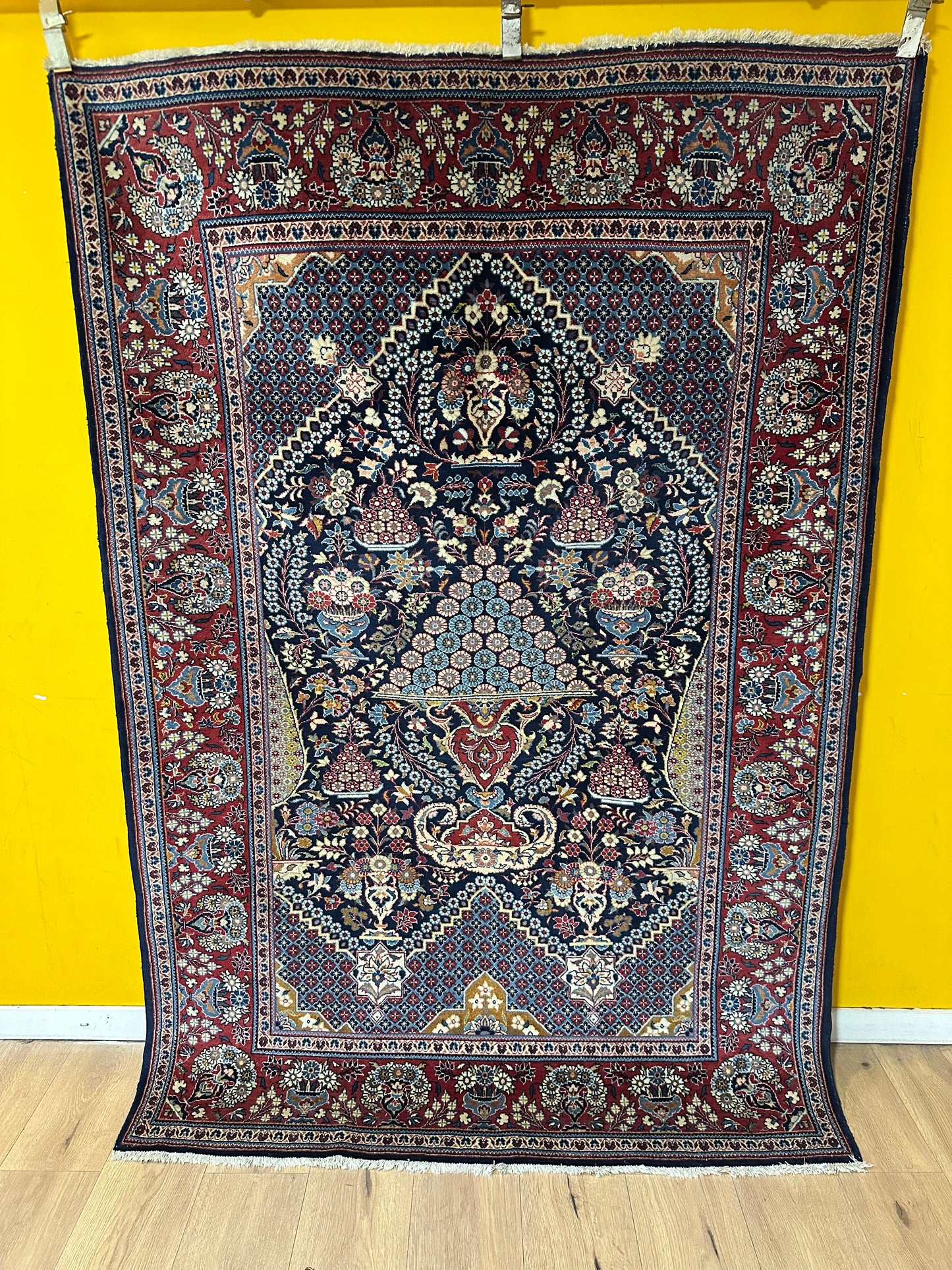 Orientteppich handgeknüpft Keschan 210x142 cm Korkwolle Lebensbaum