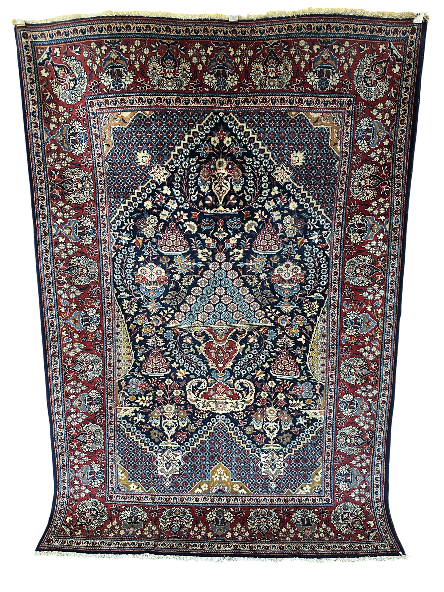 Orientteppich handgeknüpft Keschan 210x142 cm Korkwolle Lebensbaum