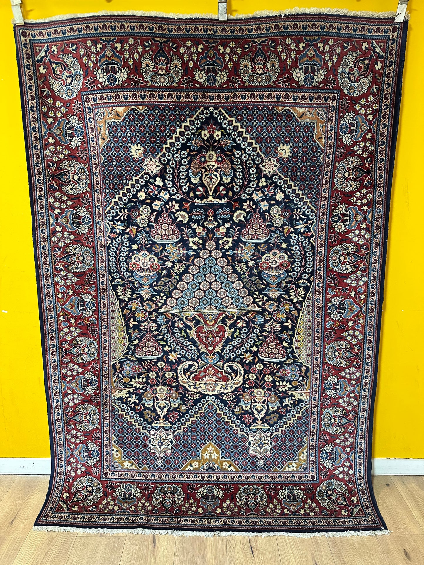 Orientteppich handgeknüpft Keschan 210x142 cm Korkwolle Lebensbaum