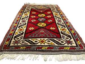 Orientteppich handgeknüpft Yürük Wolle antik Muster 78 × 45 cm