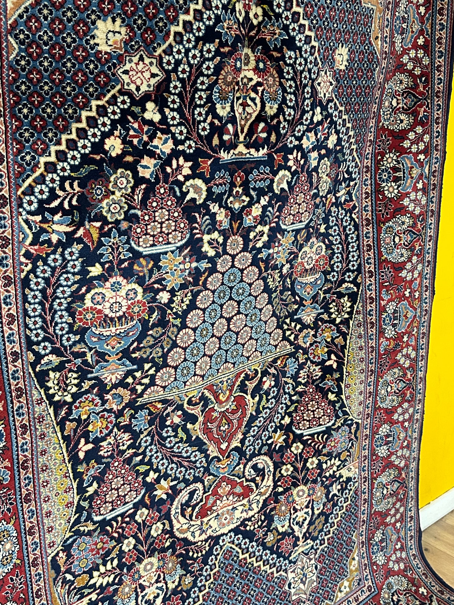 Orientteppich handgeknüpft Keschan 210x142 cm Korkwolle Lebensbaum