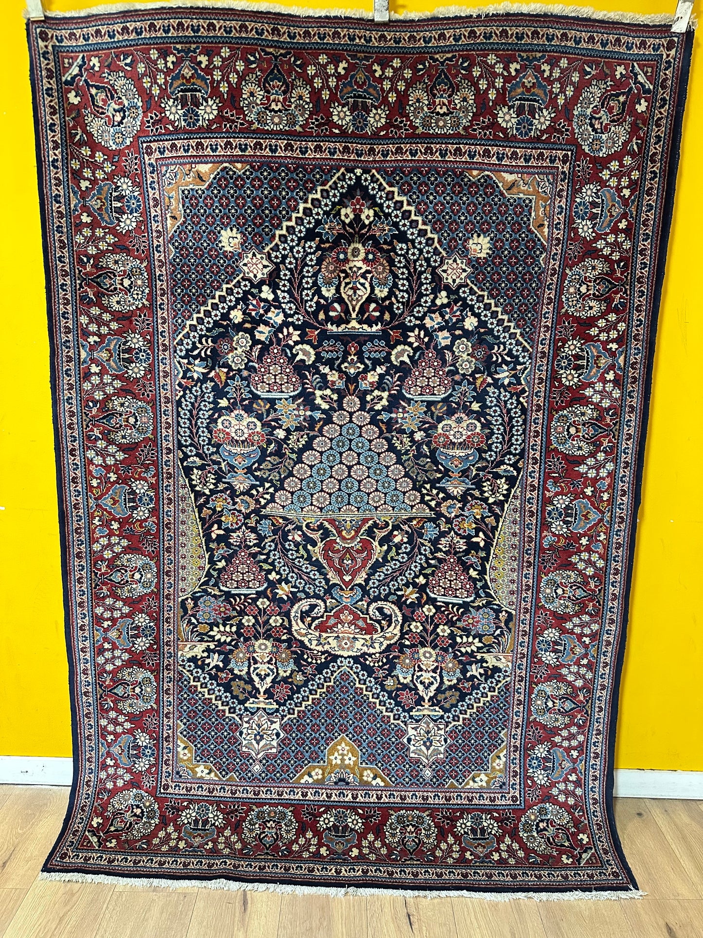 Orientteppich handgeknüpft Keschan 210x142 cm Korkwolle Lebensbaum