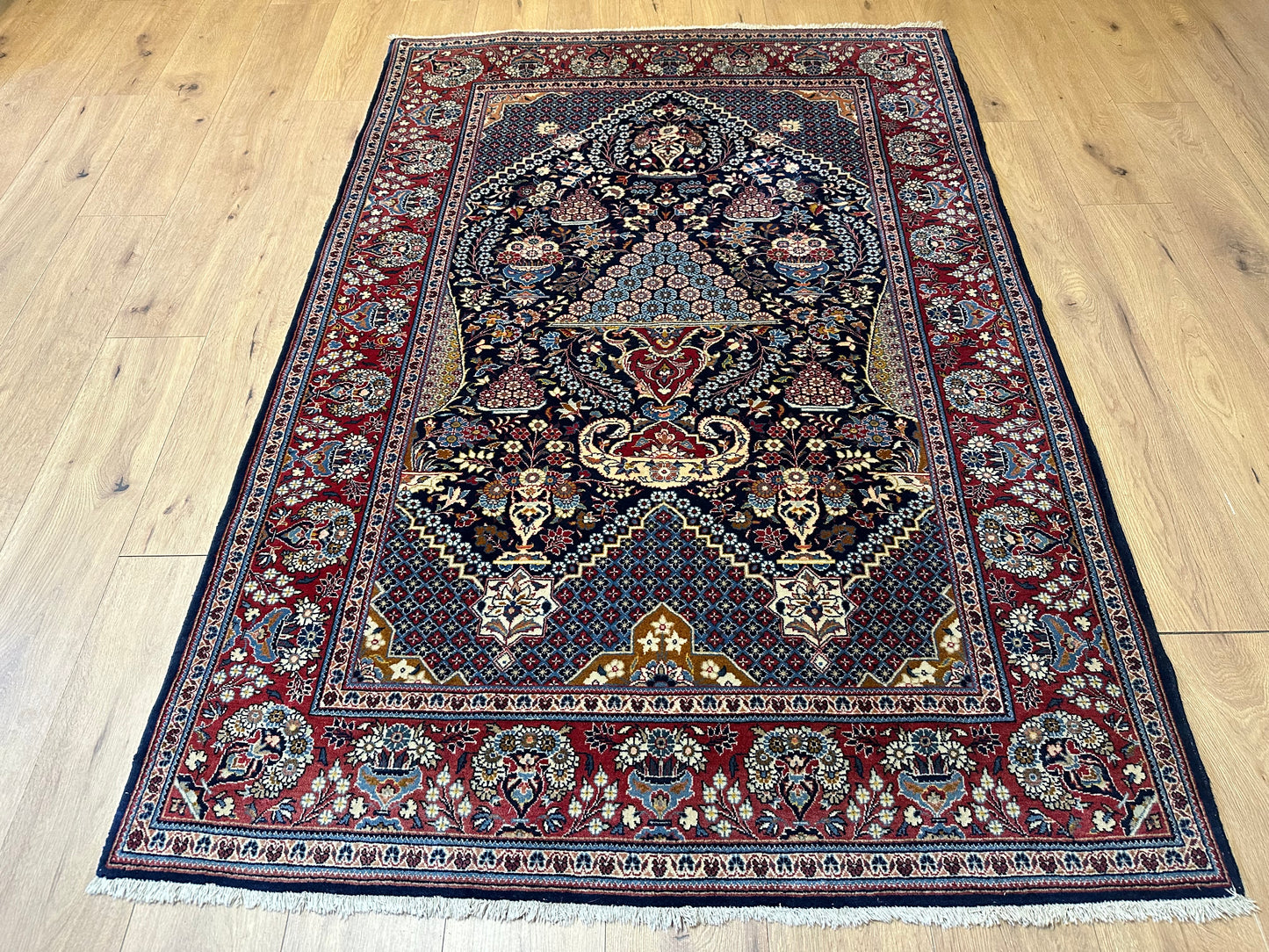 Orientteppich handgeknüpft Keschan 210x142 cm Korkwolle Lebensbaum