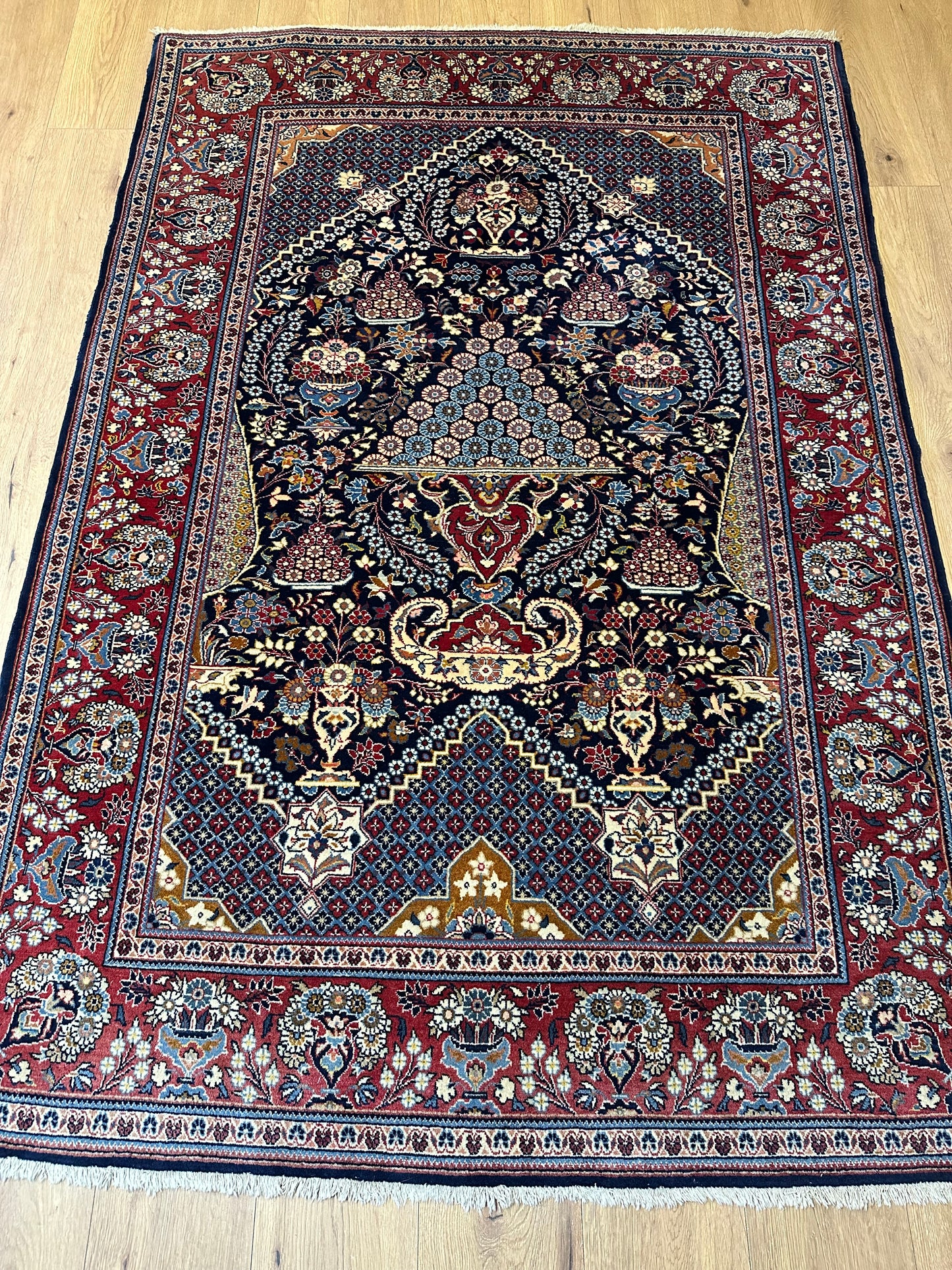 Orientteppich handgeknüpft Keschan 210x142 cm Korkwolle Lebensbaum