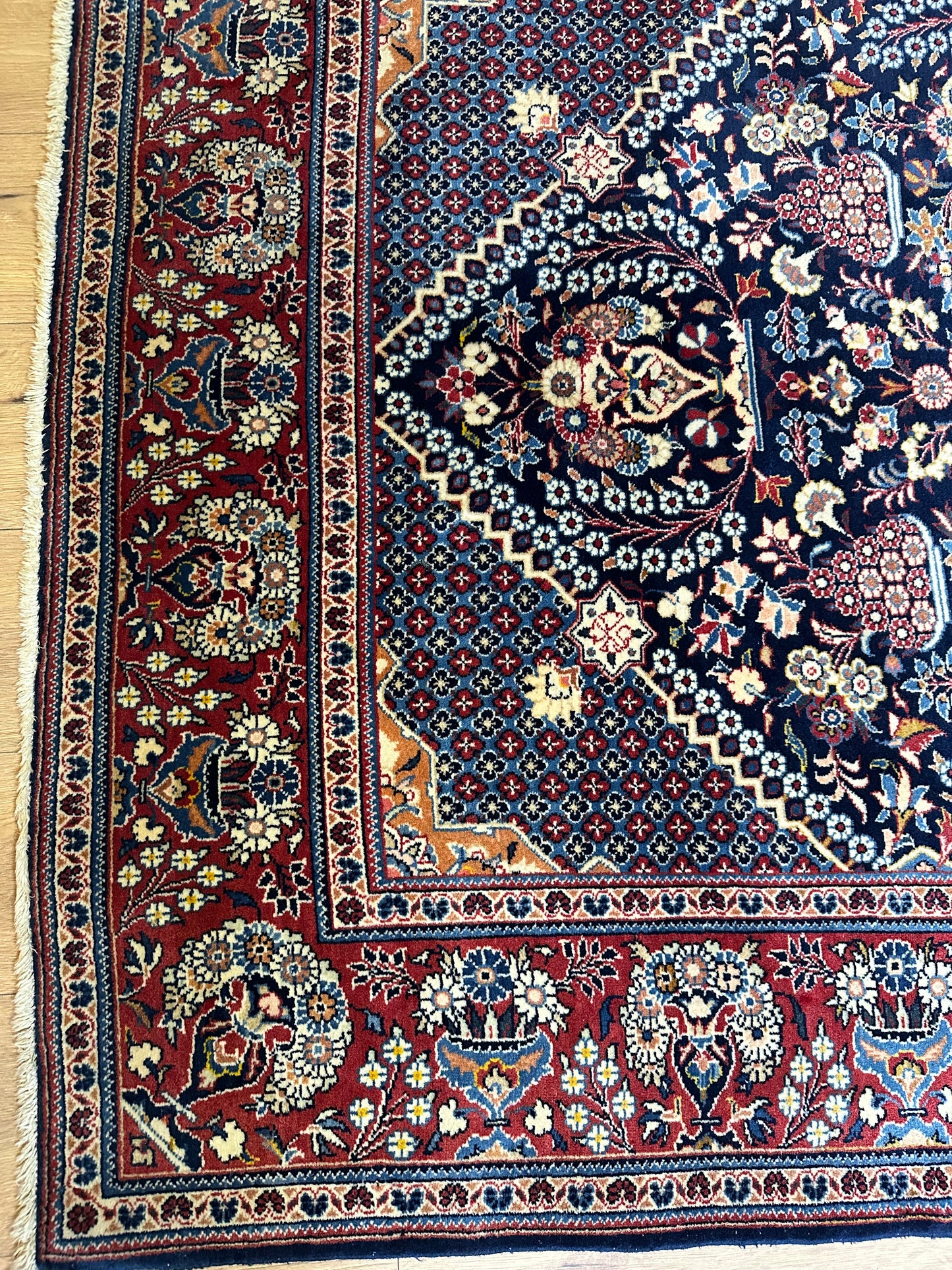 Orientteppich handgeknüpft Keschan 210x142 cm Korkwolle Lebensbaum