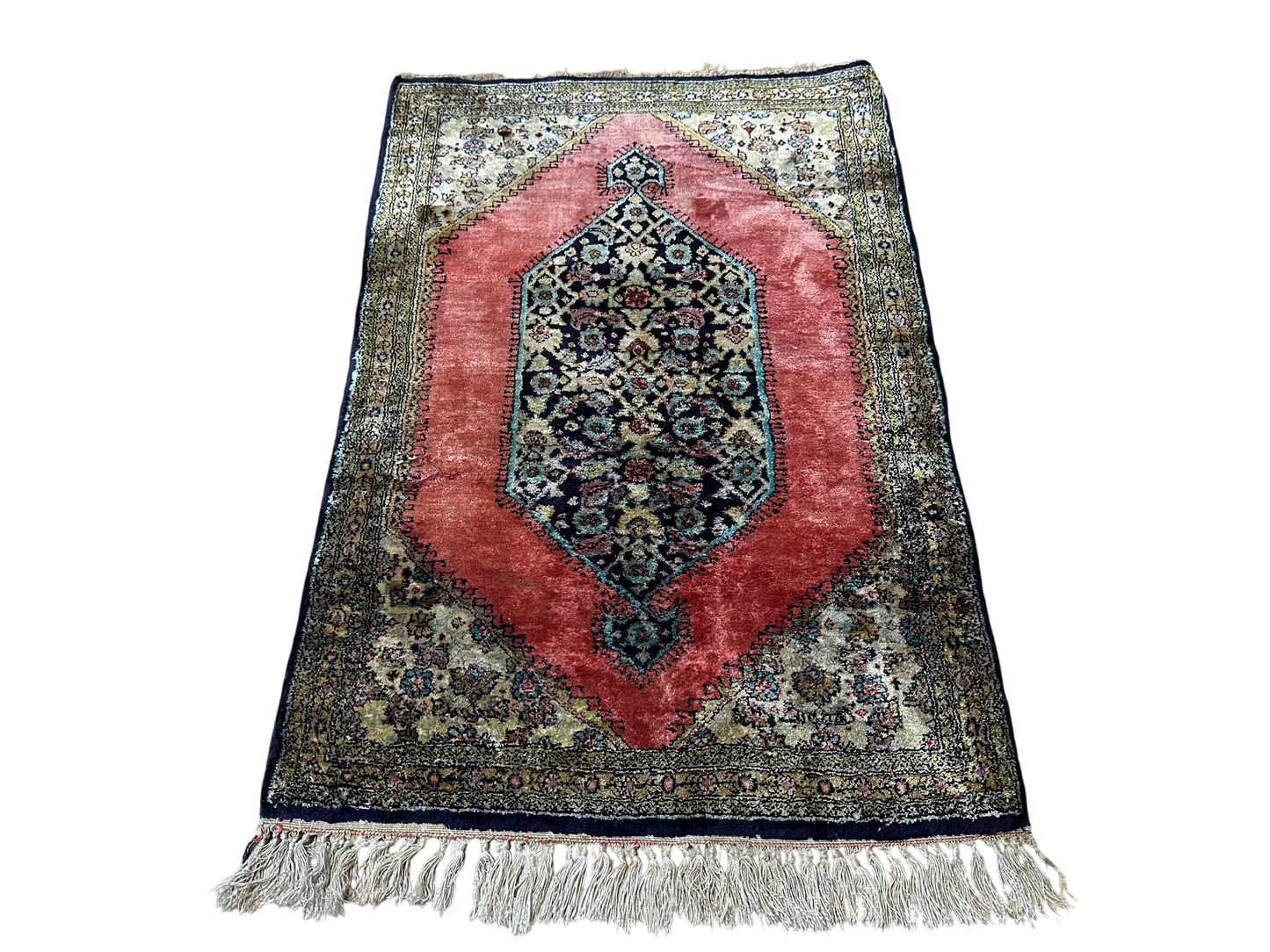 Orientteppich handgeknüpft Ghom 90x61 cm Seide Medaillon fein