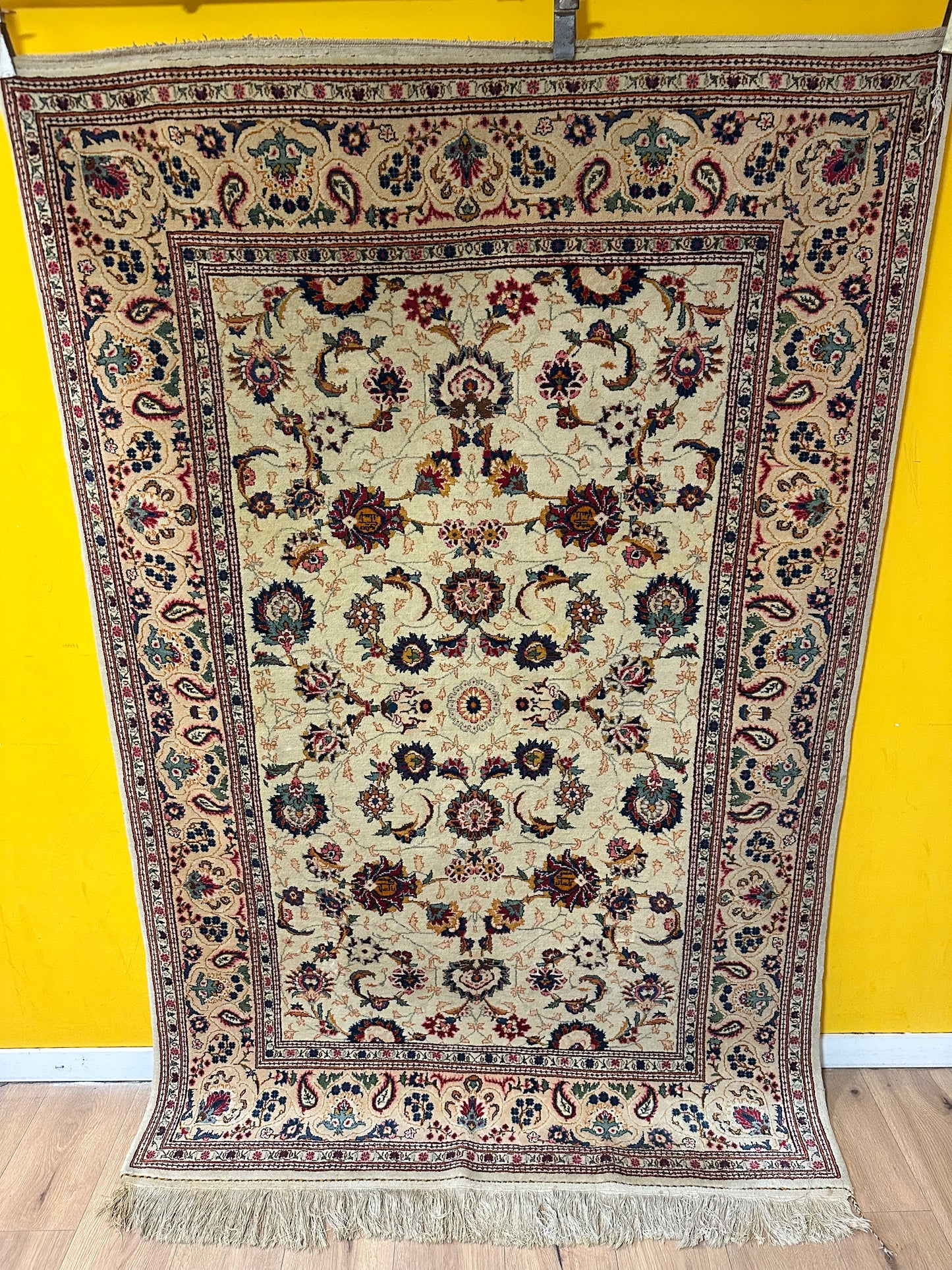 Orientteppich handgeknüpft Keschan 210x140 cm Korkwolle floral