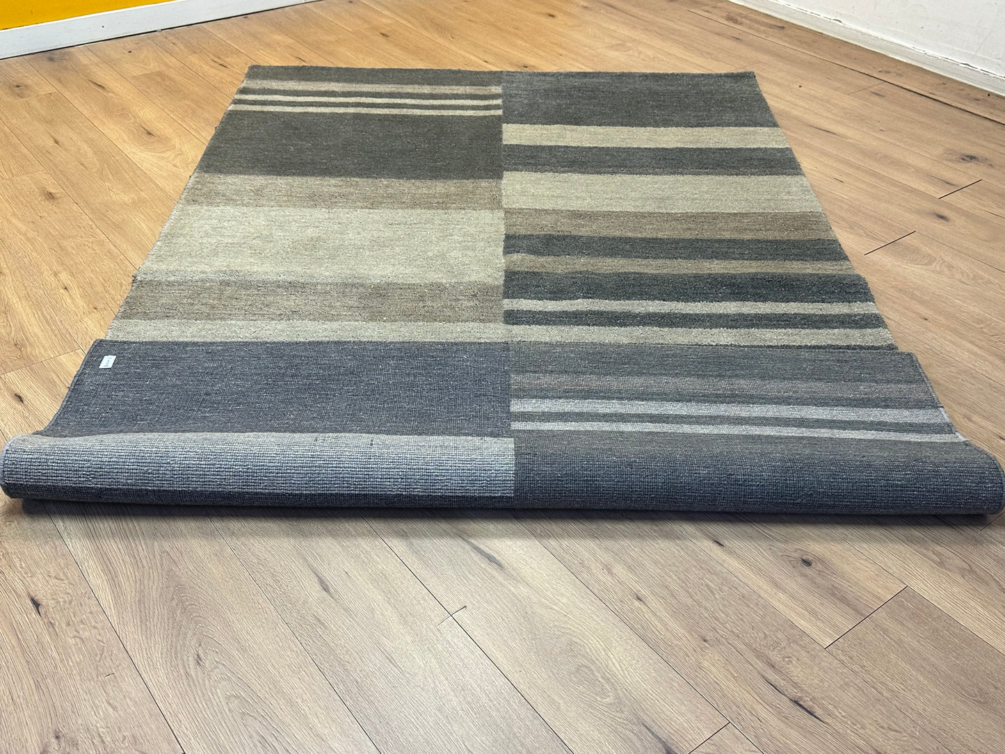 Gabbeh Teppich Schurwolle mit modernem Blockstreifen Design