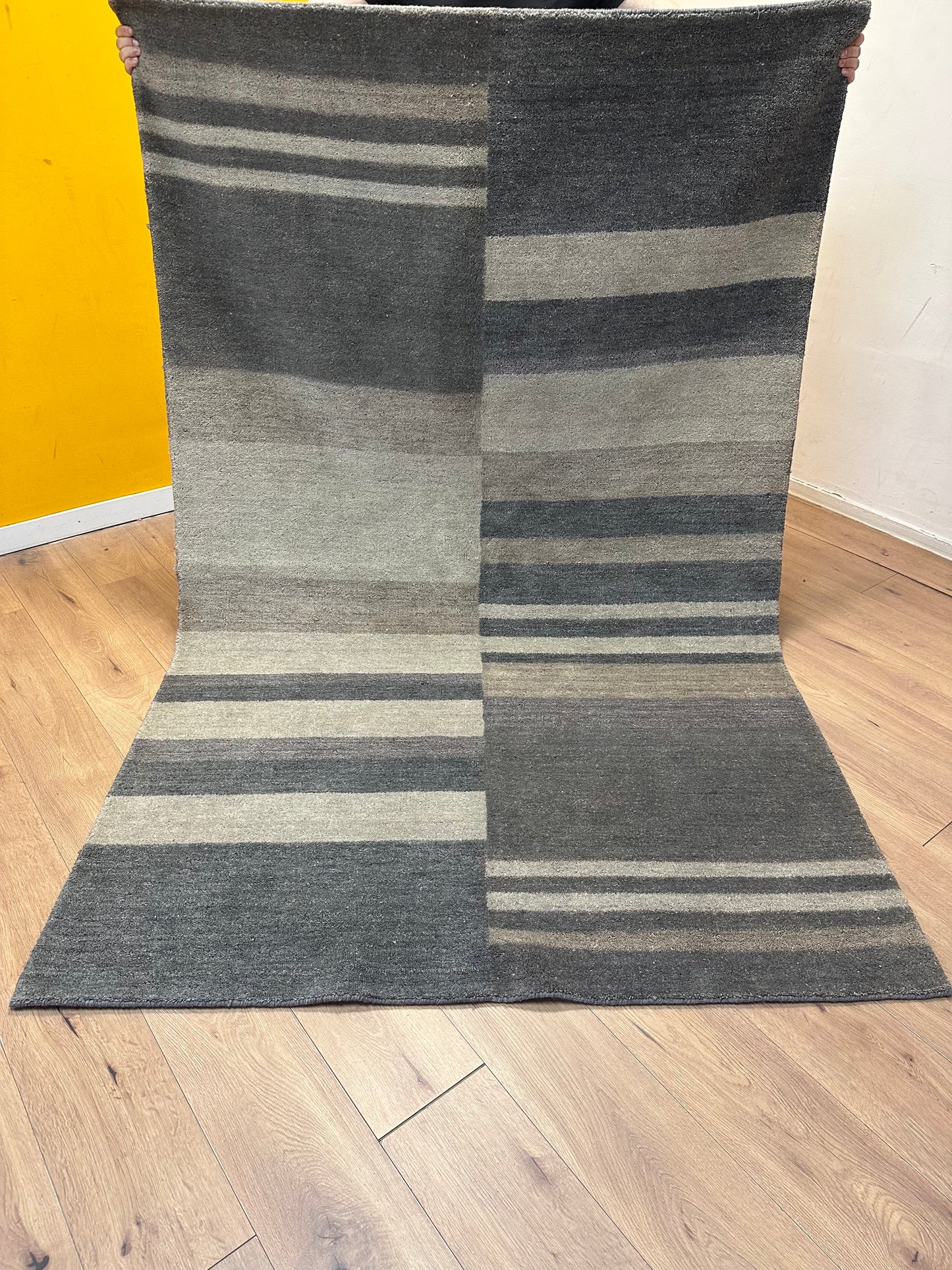 Gabbeh Teppich Schurwolle mit modernem Blockstreifen Design