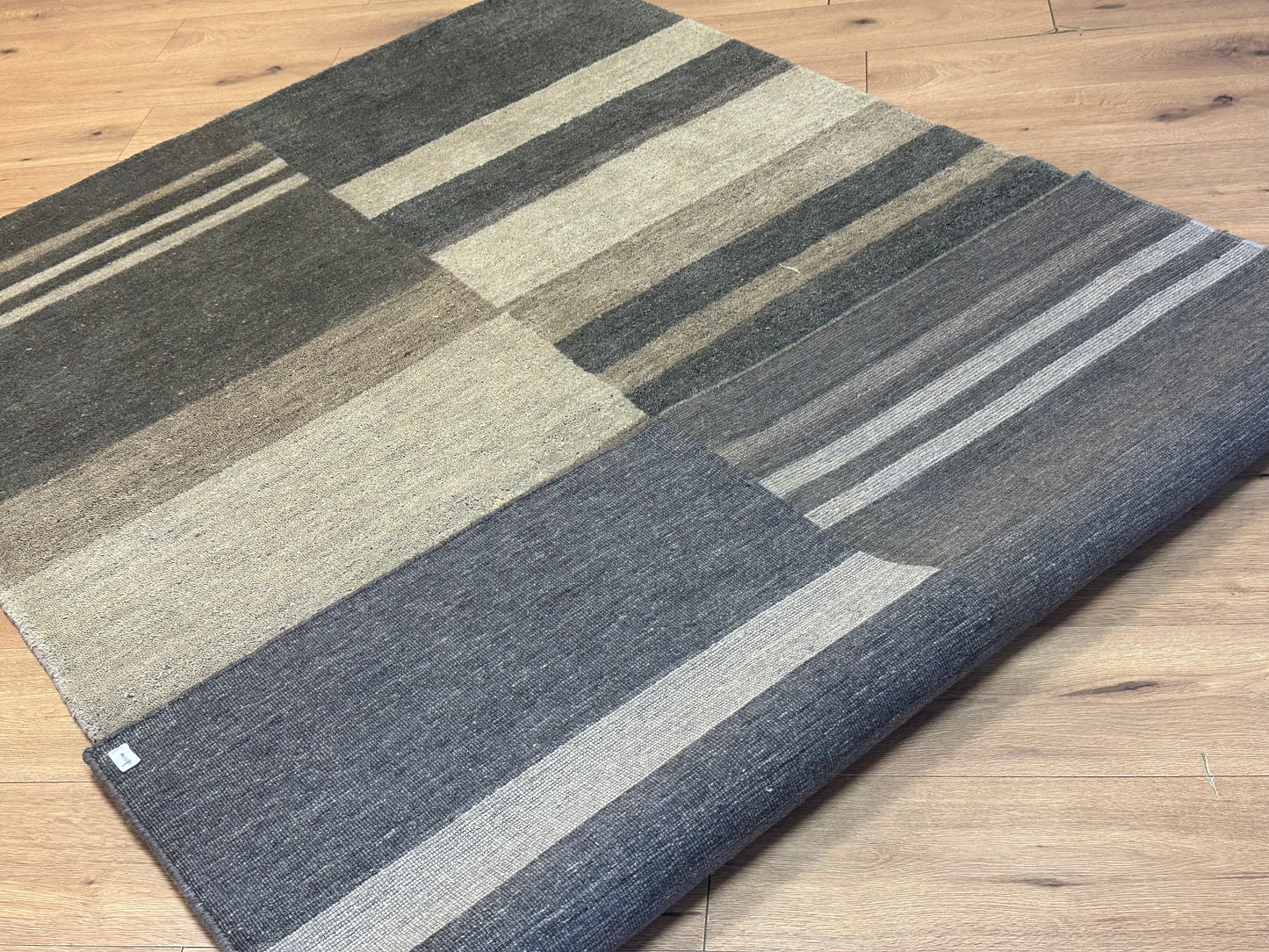 Gabbeh Teppich Schurwolle mit modernem Streifen Blockdesign