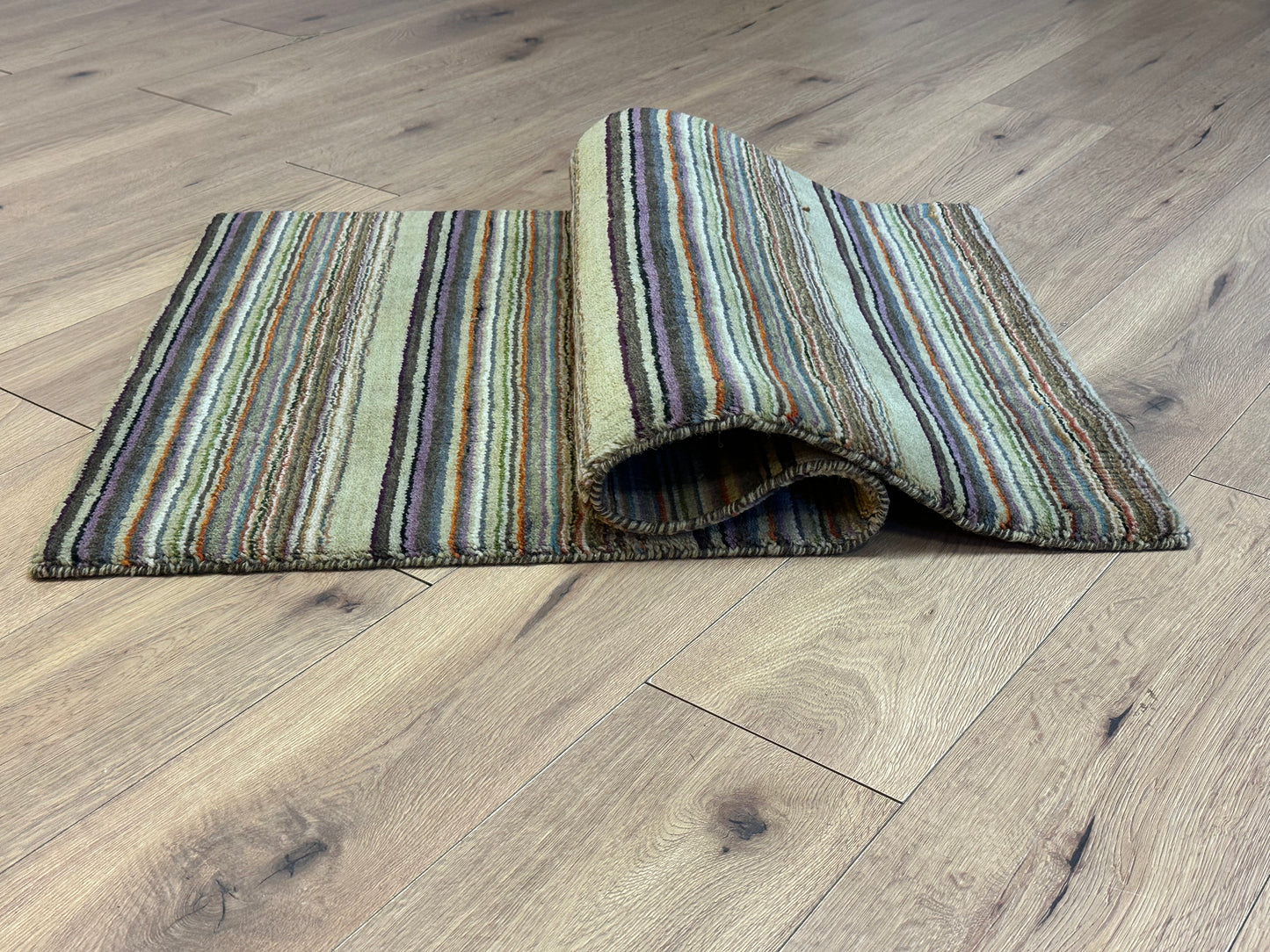 Gabbeh Teppich Schurwolle mit farbenfrohem Streifenmuster