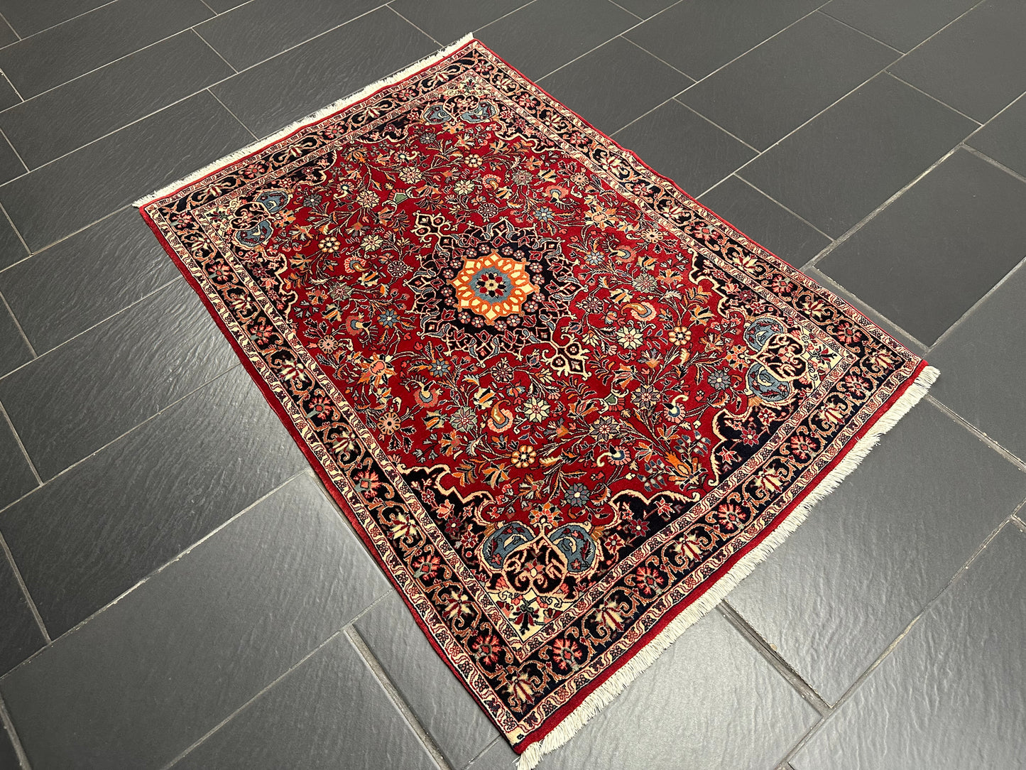 Orientteppich handgeknüpft Bidjar Medaillon Wolle 154 × 107 cm