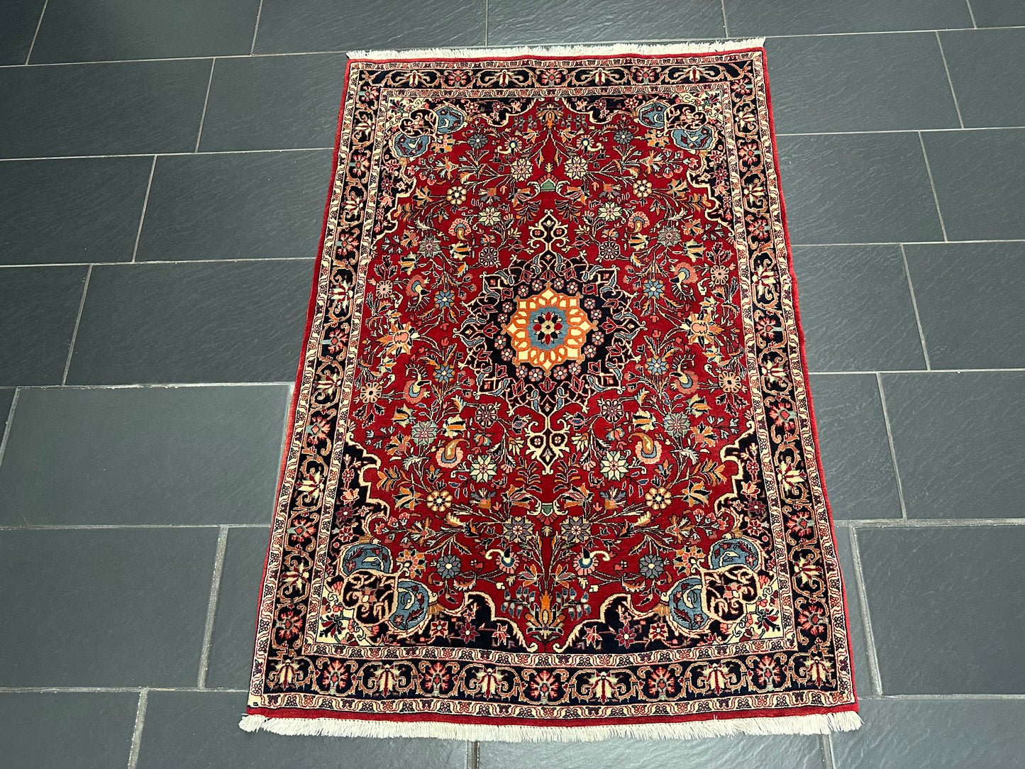 Orientteppich handgeknüpft Bidjar Medaillon Wolle 154 × 107 cm