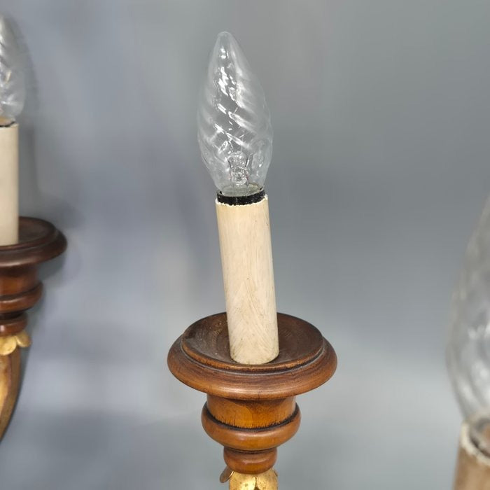 Kronleuchter Holz Metall Gold Florentiner Stil 8 flammig Deckenlampe Antik