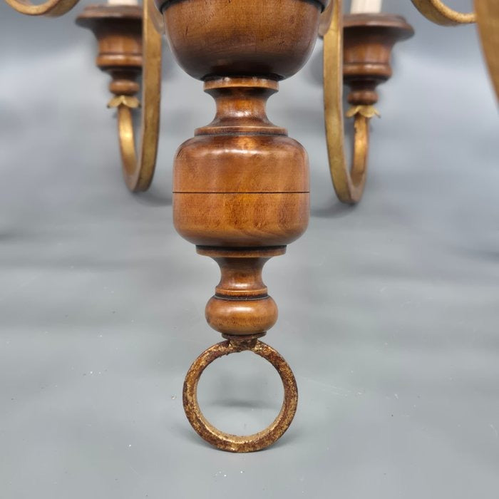 Kronleuchter Holz Metall Gold Florentiner Stil 8 flammig Deckenlampe Antik