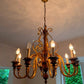 Kronleuchter Holz Metall Gold Florentiner Stil 8 flammig Deckenlampe Antik