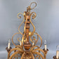 Kronleuchter Holz Metall Gold Florentiner Stil 8 flammig Deckenlampe Antik